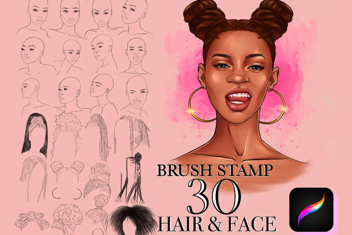 Procreate face afro girl brushes