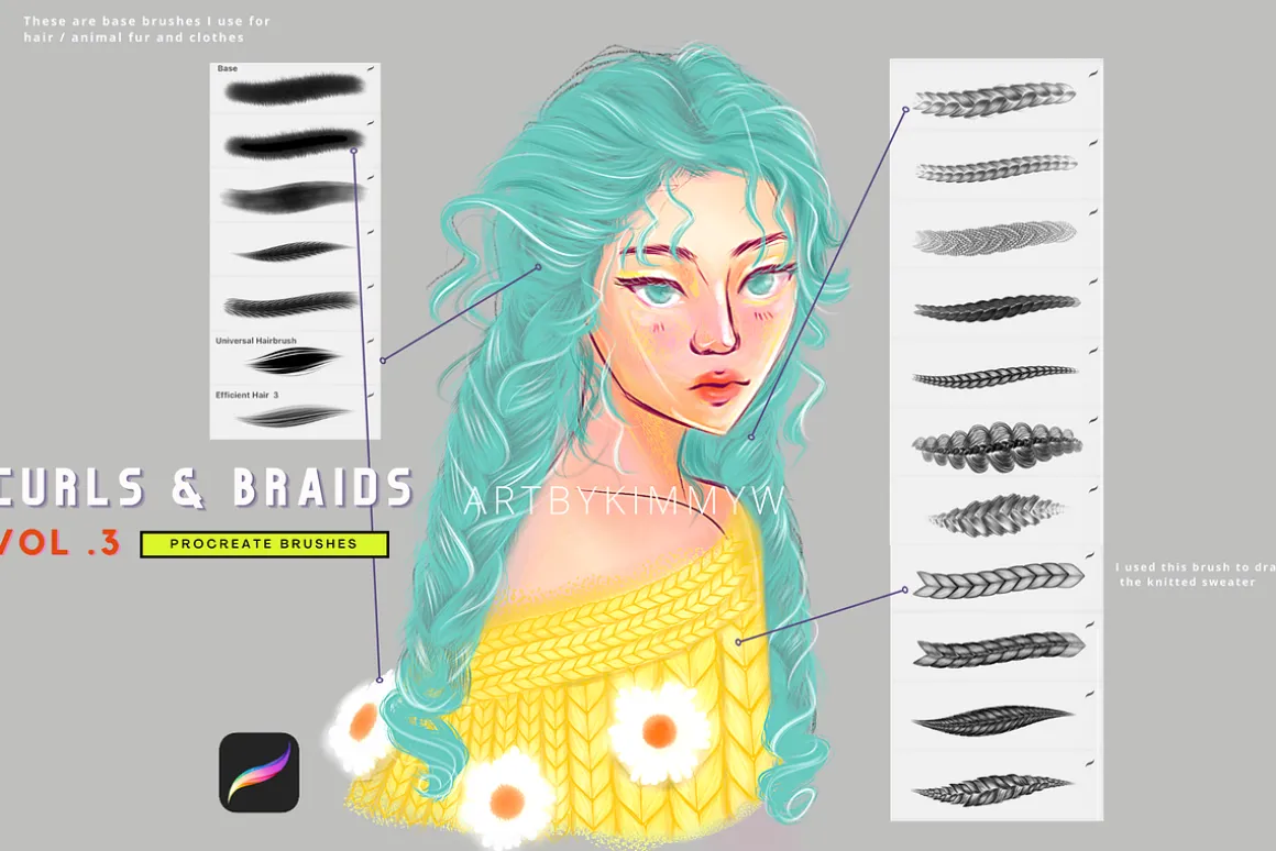 Procreate Curls & Braids Brushes 3