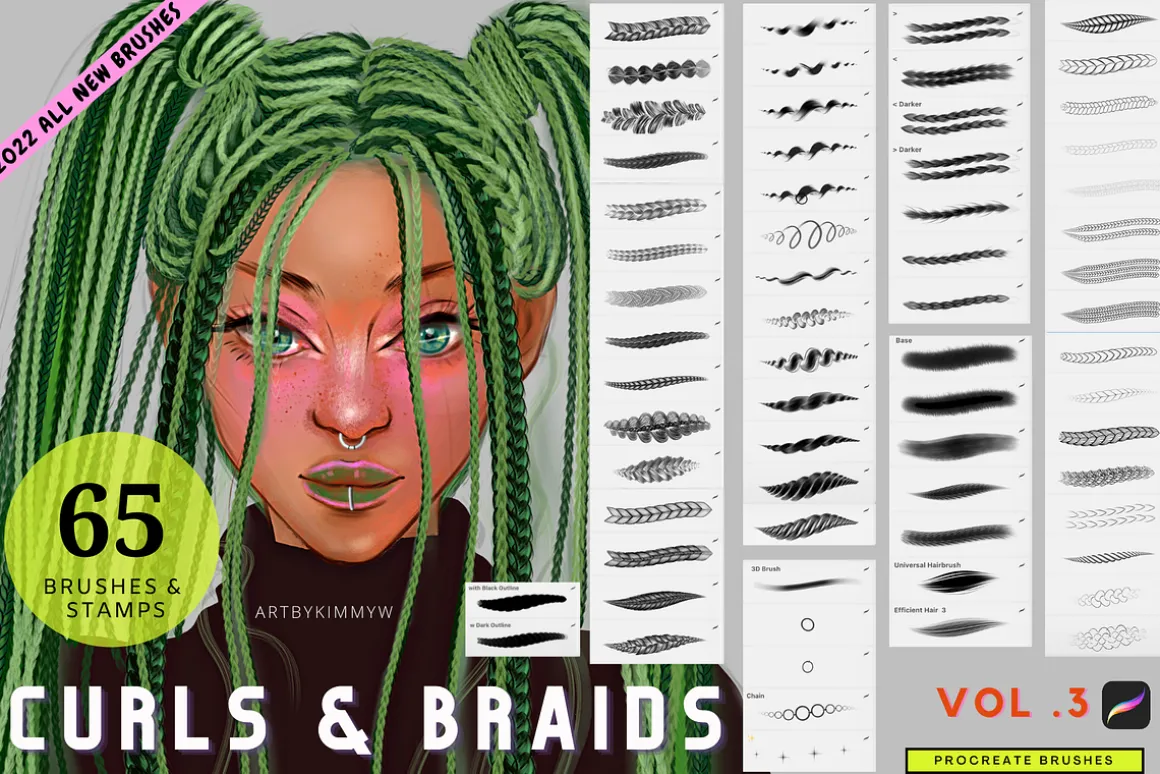 Procreate Curls & Braids Brushes 3
