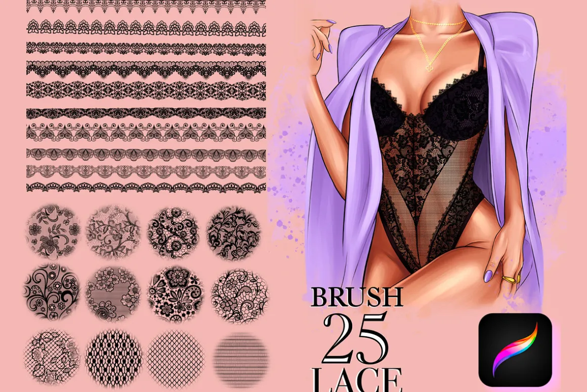 Procreate lace texture brushes, Proc