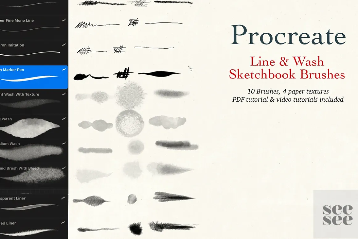 Procreate Line & Wash Brush Set