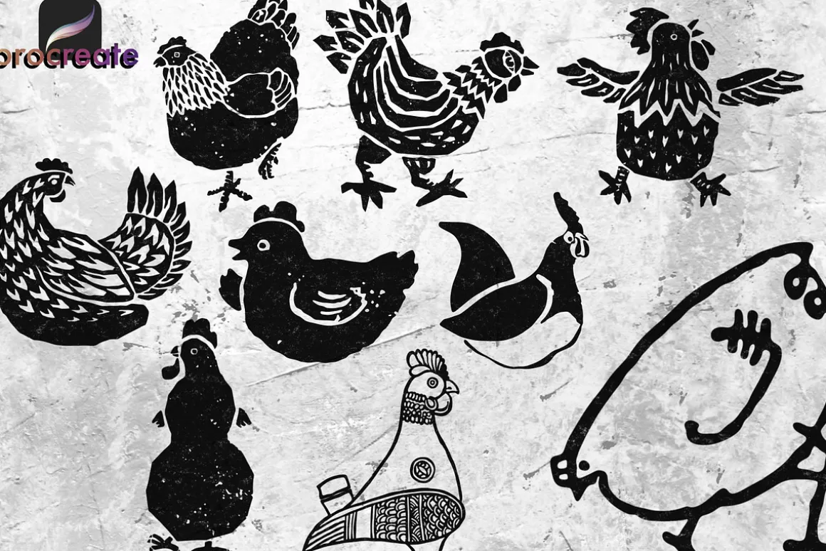 Procreate Rooster stamps.