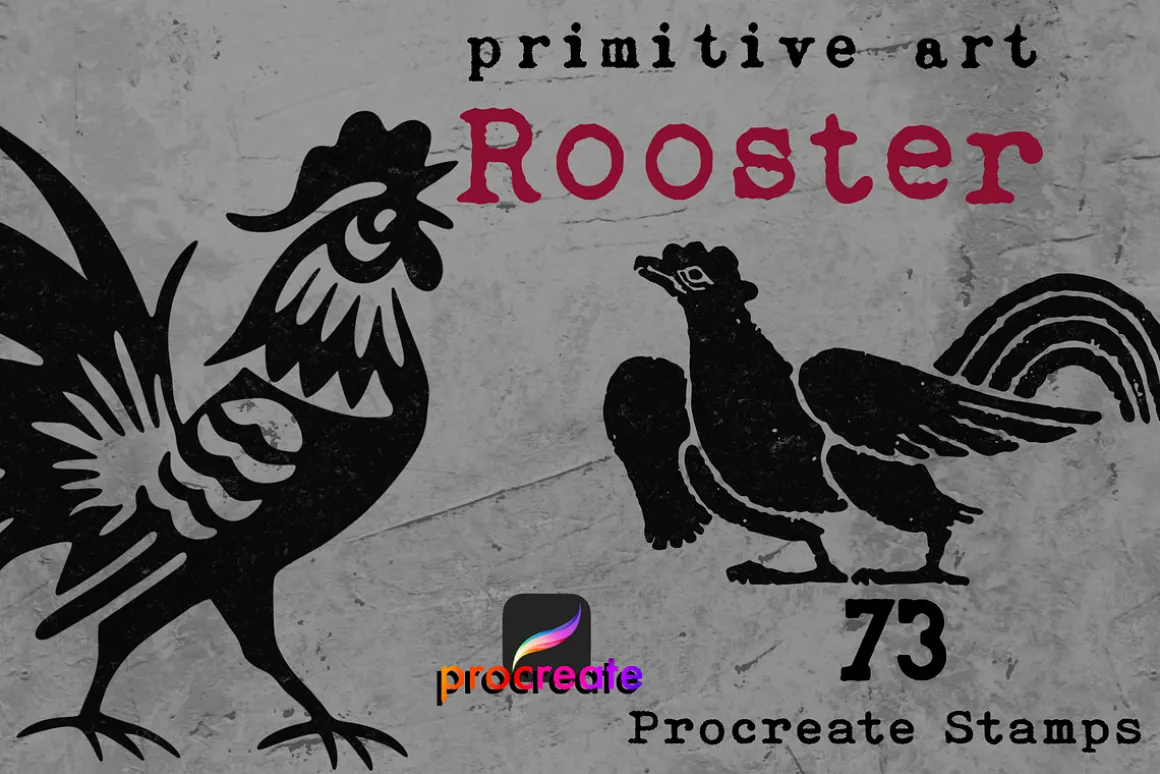 Procreate Rooster stamps.