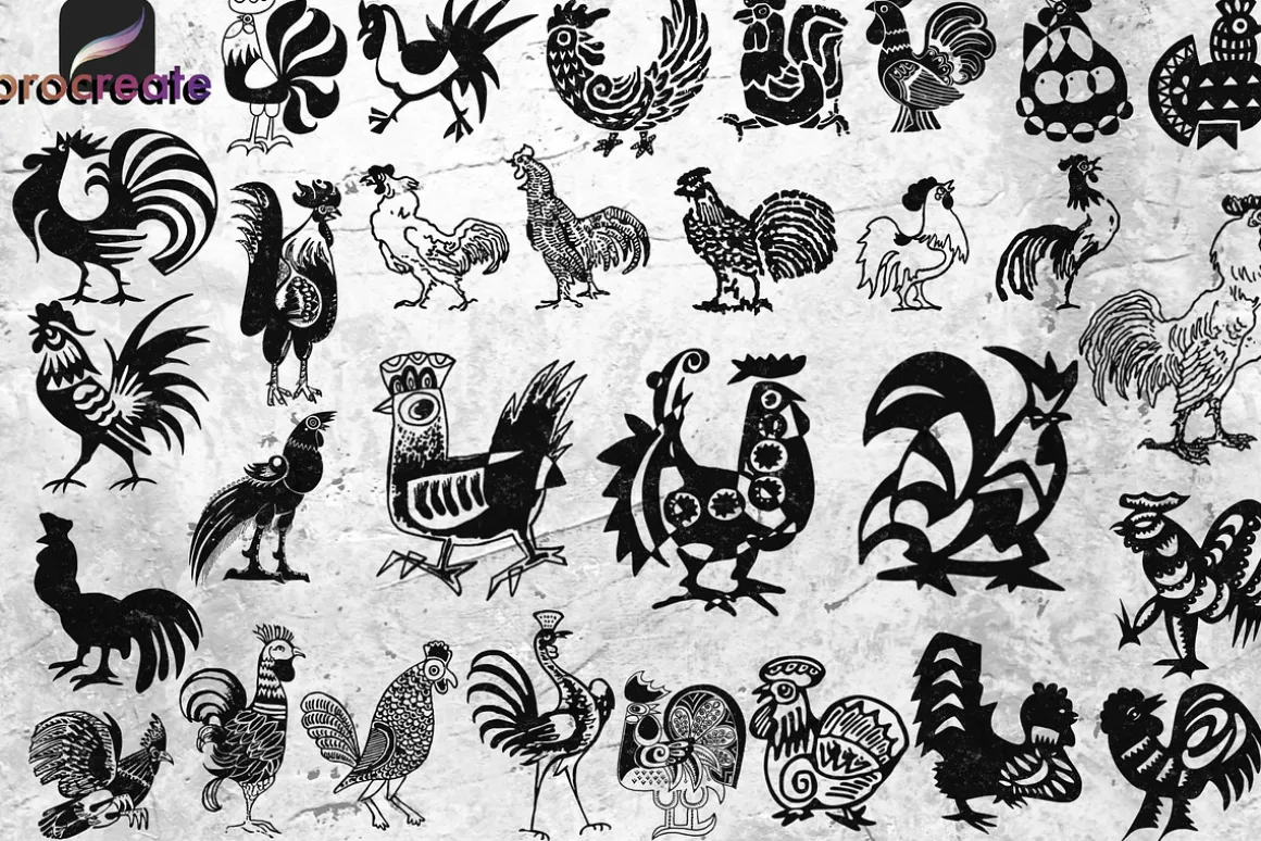 Procreate Rooster stamps.