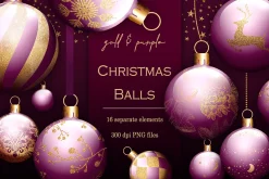 Purple christmas baubles - PNG files