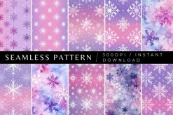 10 Purple Snowflake Seamless Pattern