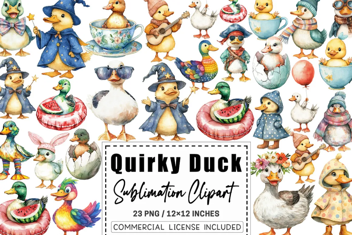 Quirky Duck Sublimation Clipart