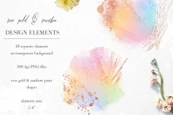 Rainbow & rose gold PNG elements