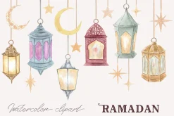 Ramadan watercolor clipart, patterns