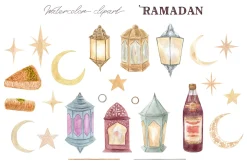 Ramadan watercolor clipart, patterns