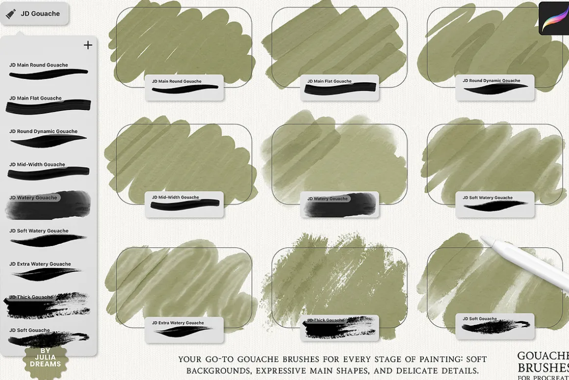 Realistic Gouache Procreate Brushes