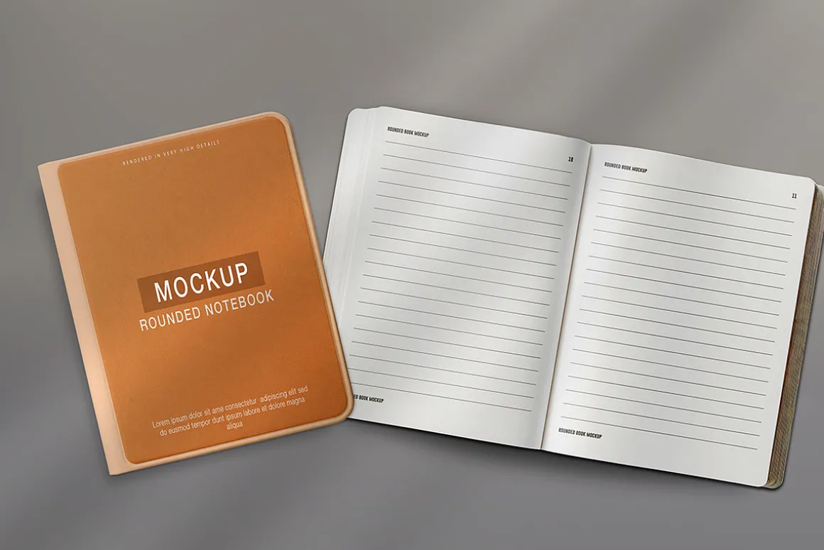 Realistic rounded book mockup design