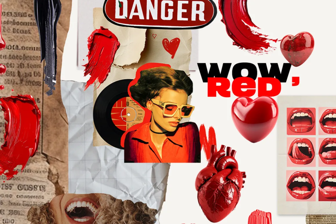 Red collage Cut out Mixed media set