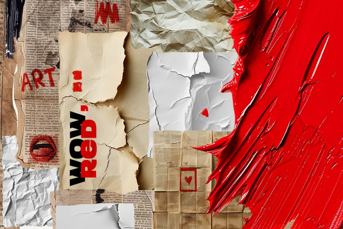 Red collage Cut out Mixed media set