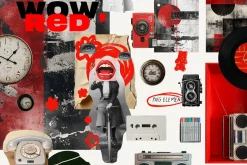 Red collage Cut out Mixed media set