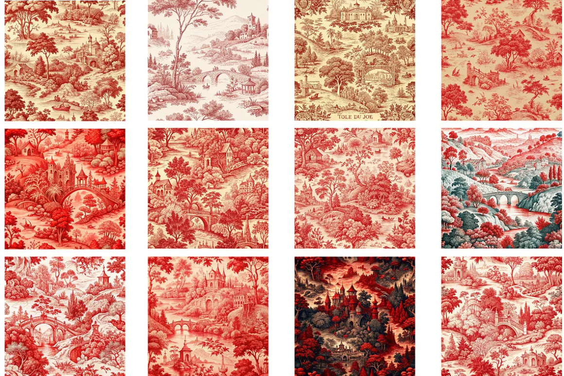 Red French Country Toile Digital