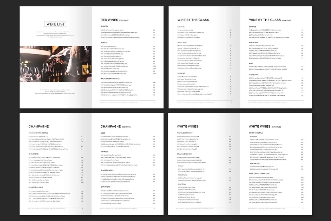 Restaurant Wine List Template