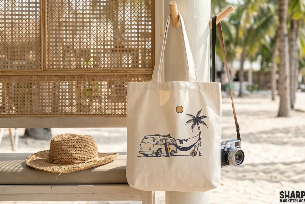 Retro Beach Van Hammock Scene