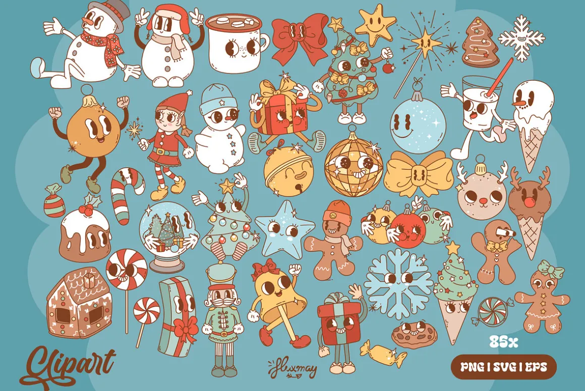Retro Christmas characters bundle