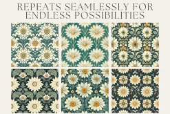 8 Retro Daisy Deco Seamless Patterns