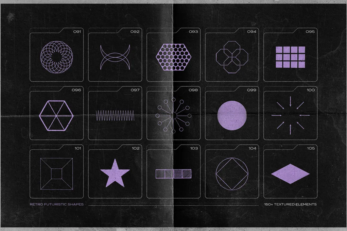 150 Retro-Futuristic Textured Shapes