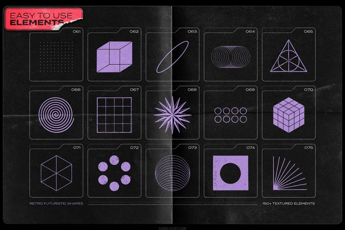150 Retro-Futuristic Textured Shapes