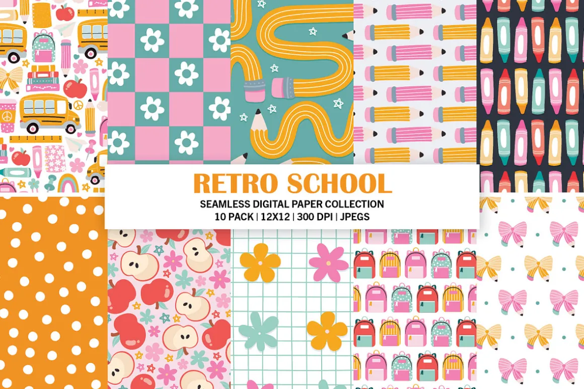 Retro School Seamless Patterns