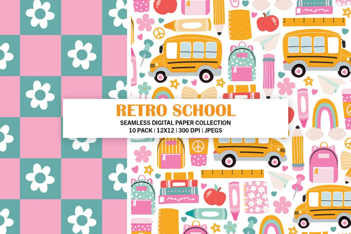 Retro School Seamless Patterns