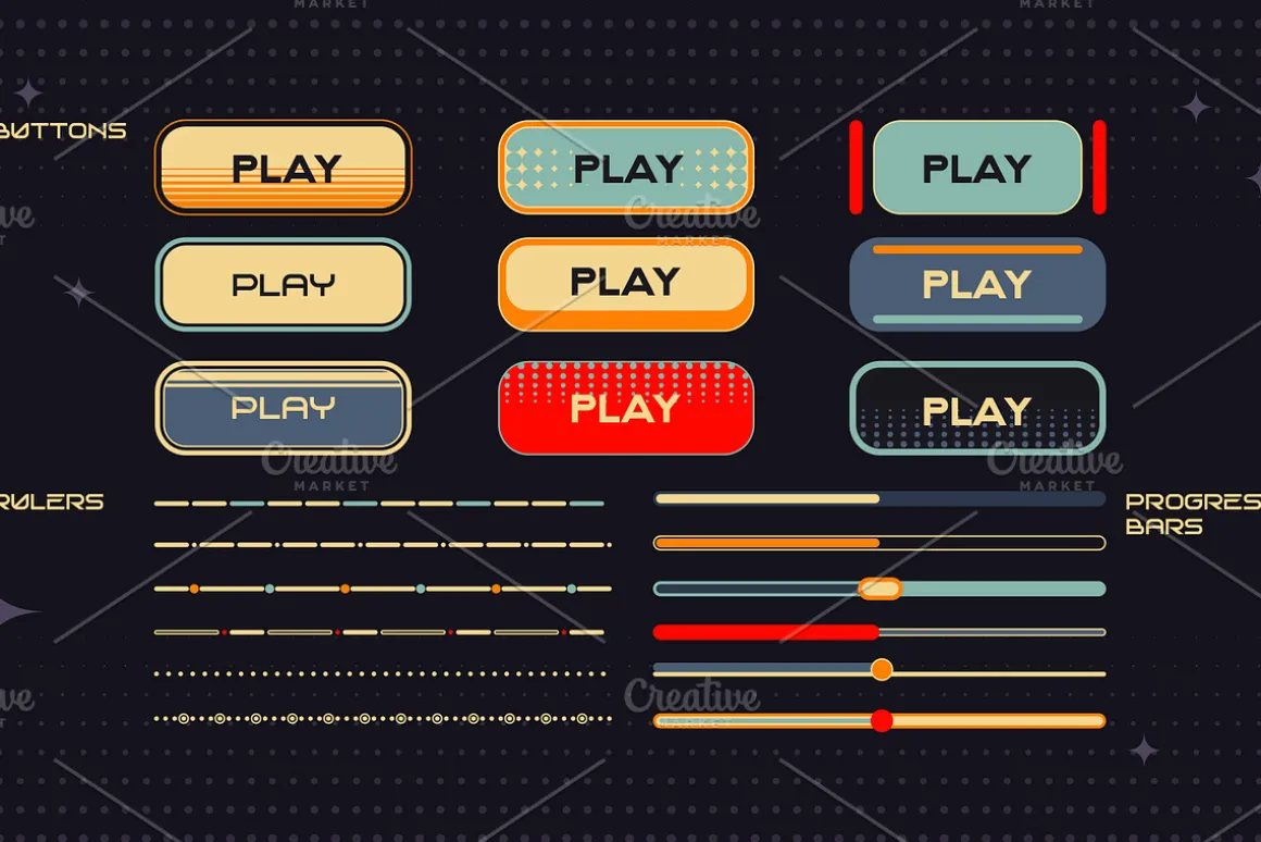 Retro Space UI. Set of 100 elements
