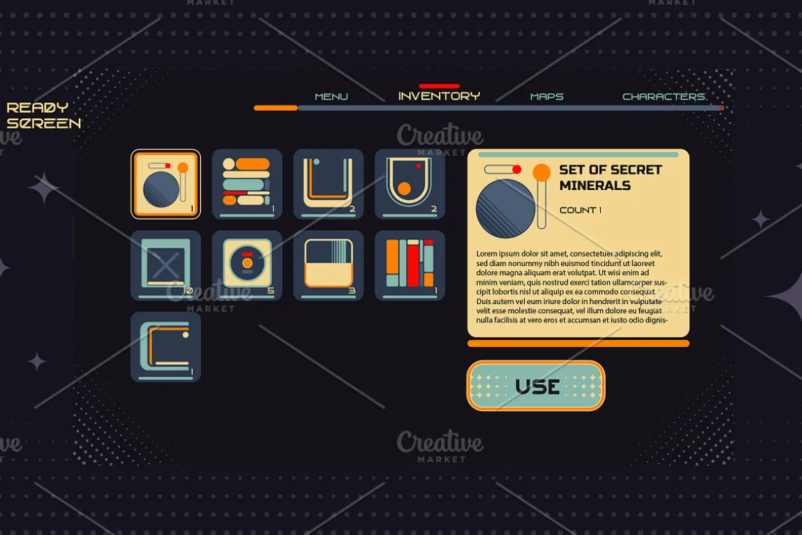 Retro Space UI. Set of 100 elements