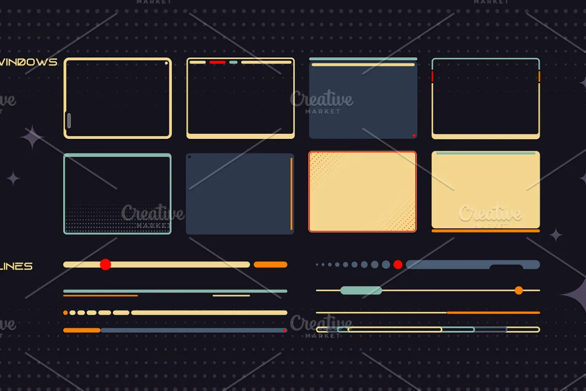 Retro Space UI. Set of 100 elements