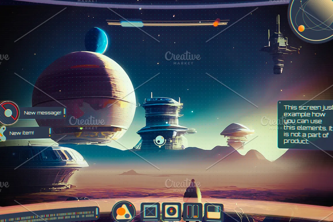 Retro Space UI. Set of 100 elements