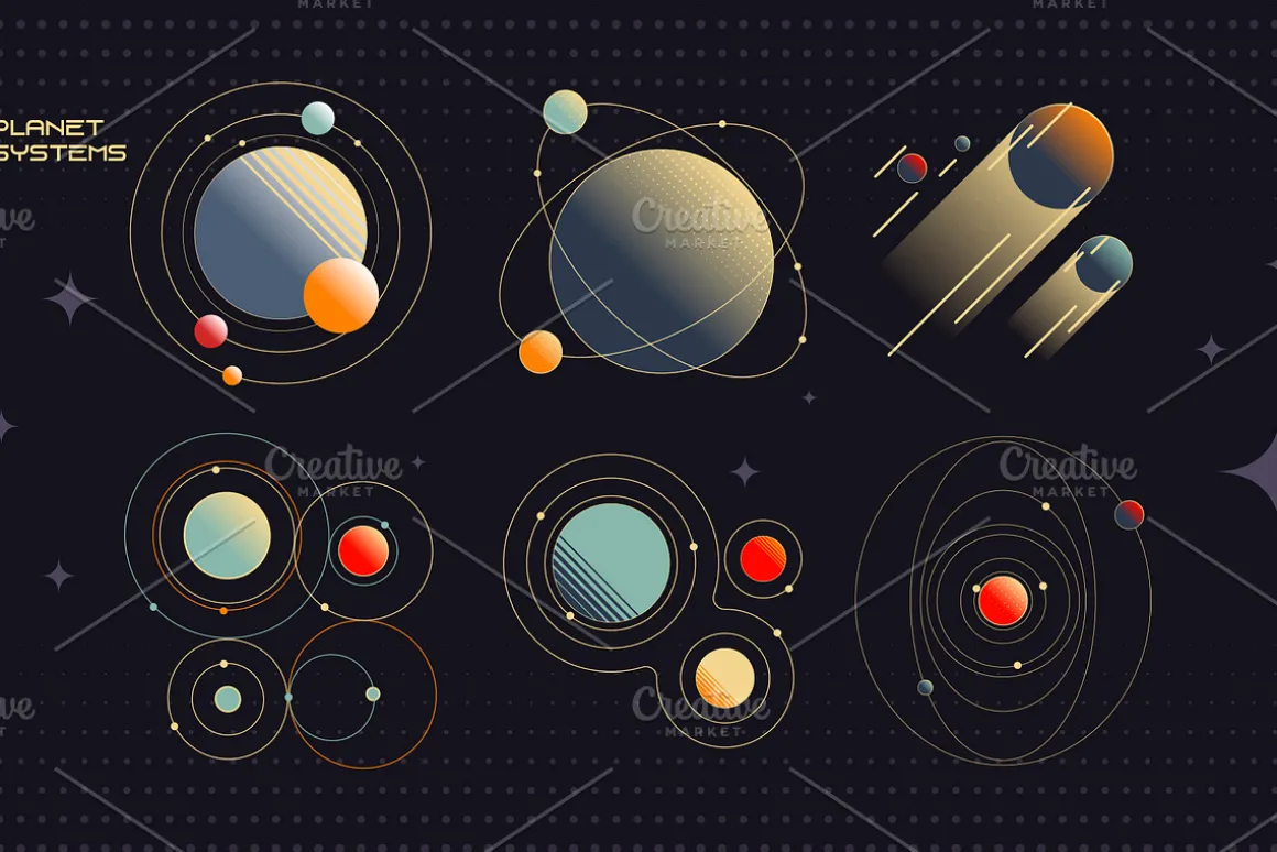 Retro Space UI. Set of 100 elements