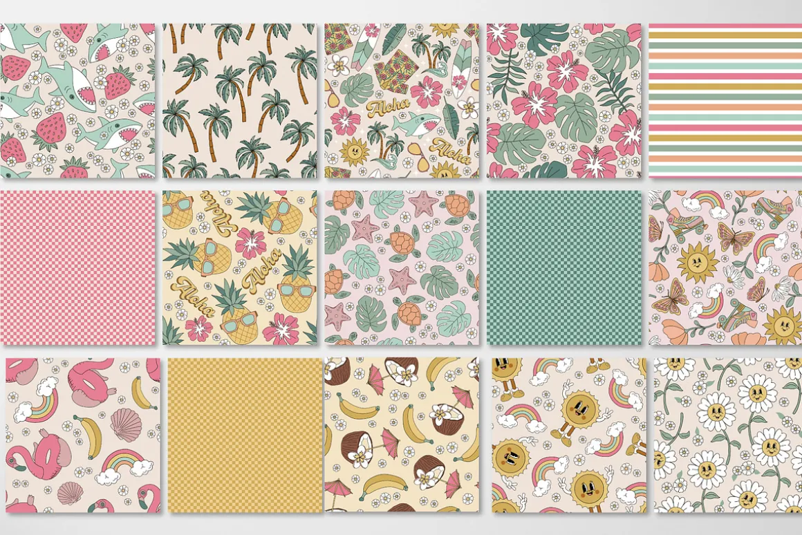 Retro Summer Vacations pattern set
