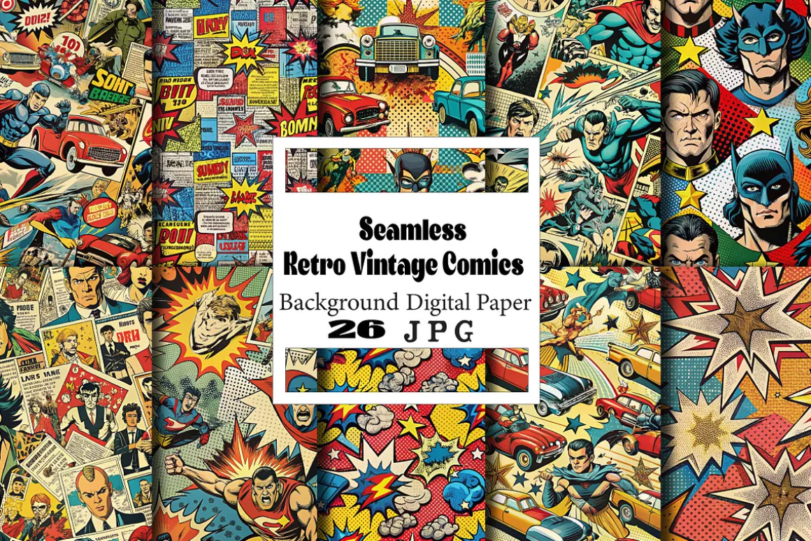 Retro Vintage Comics Digital Pattern