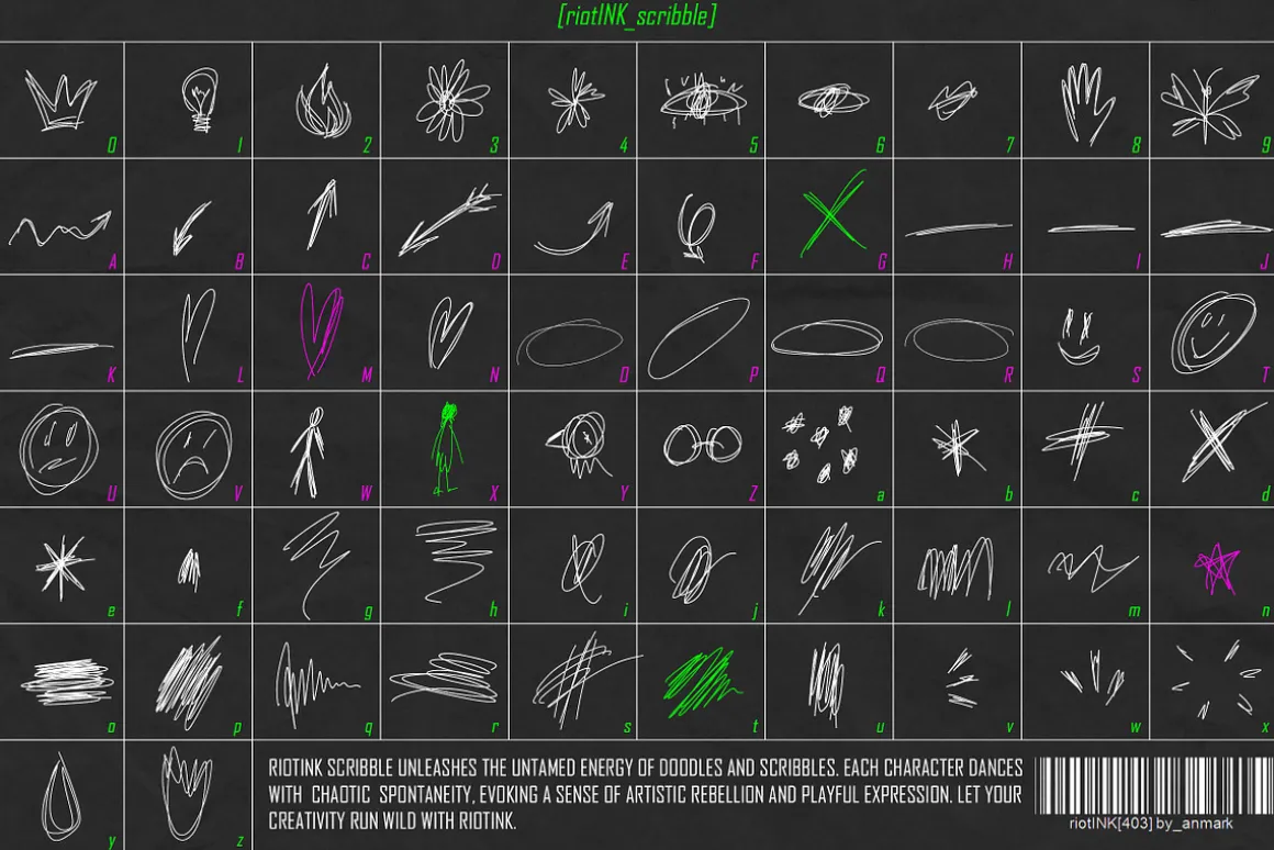 Riotink. Handwritten Scribble Font