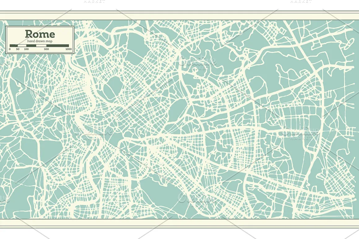 Rome Italy City Map in Retro Style.
