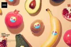 Round Fruit Sticker Mockup Set