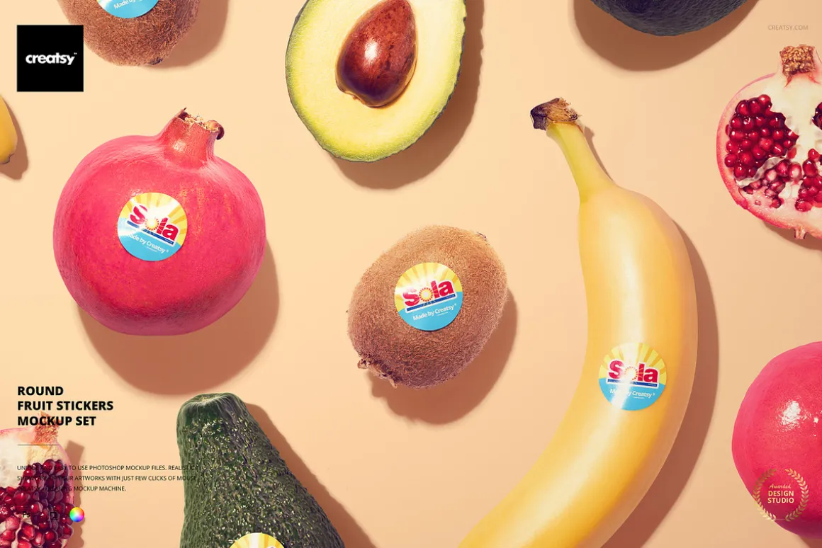 Round Fruit Sticker Mockup Set