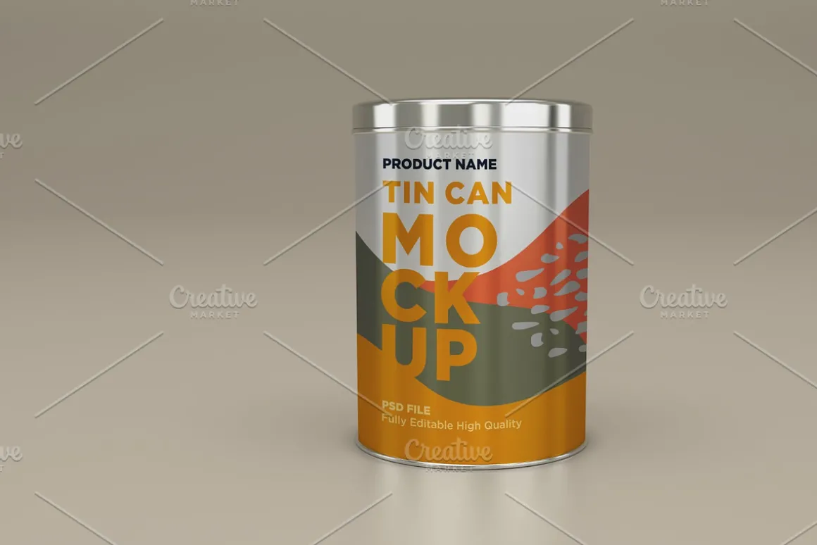 Round Tall Tin Can Packaging Mockup