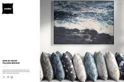 Row of Velvet Pillows Mockup