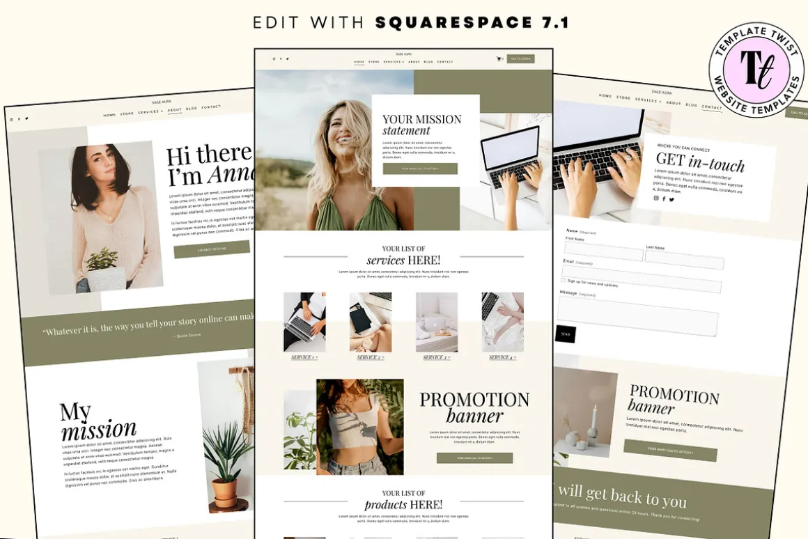 Sage Green Squarespace Template 7.1