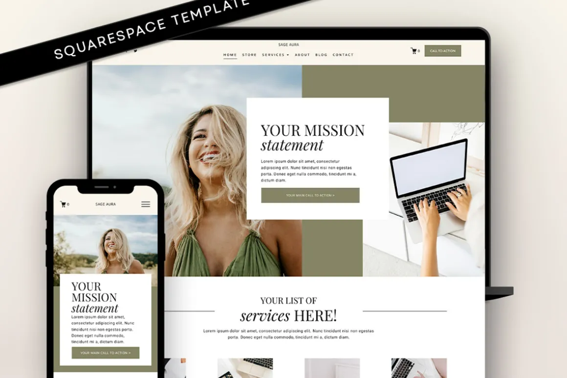 Sage Green Squarespace Template 7.1