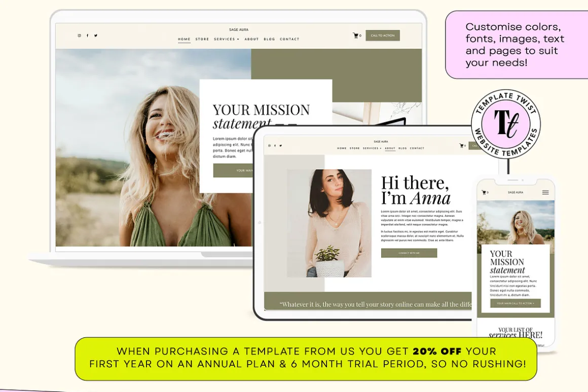 Sage Green Squarespace Template 7.1