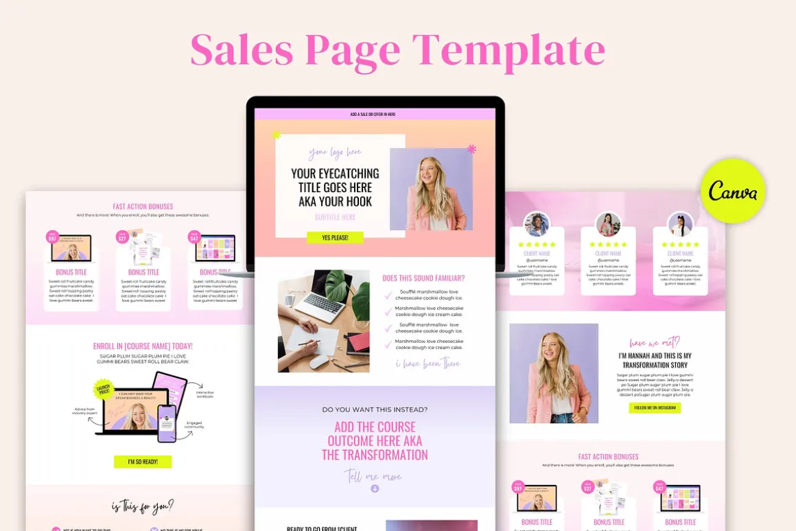 Sales Page Template, Canva Website