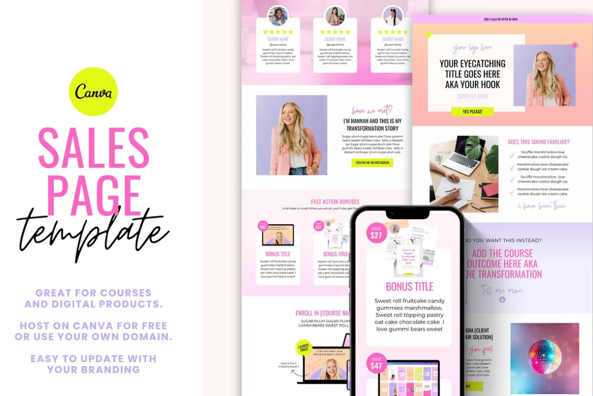 Sales Page Template, Canva Website
