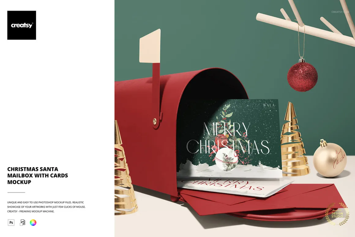 Santa Mailbox with Cards Mockup