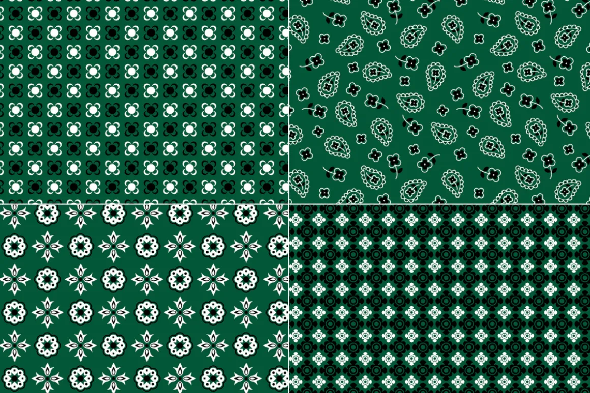 Seamless Dark Green Bandana Patterns
