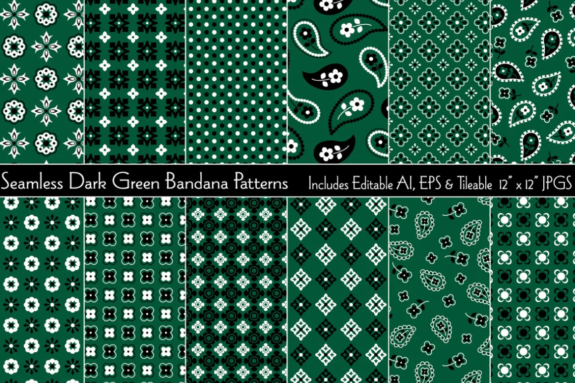 Seamless Dark Green Bandana Patterns