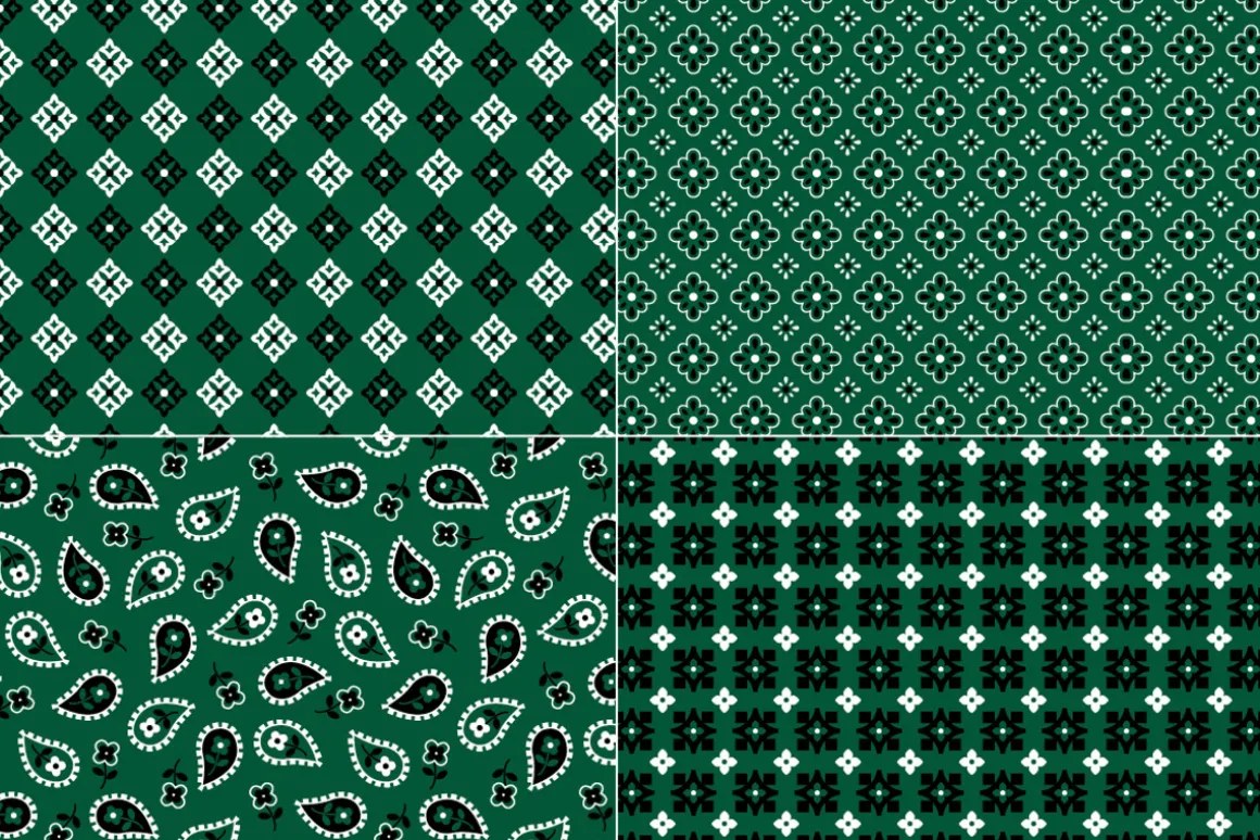 Seamless Dark Green Bandana Patterns